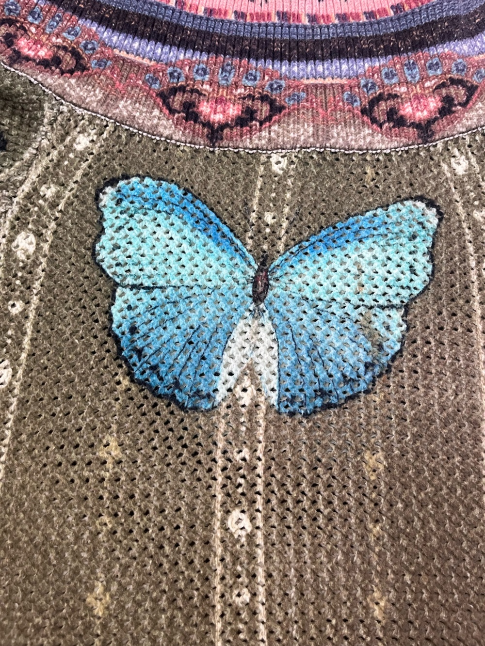 FARM Rio Butterflower Knit Sweater Size P - Small Blue Butterfly Crewneck - Picture 3 of 10